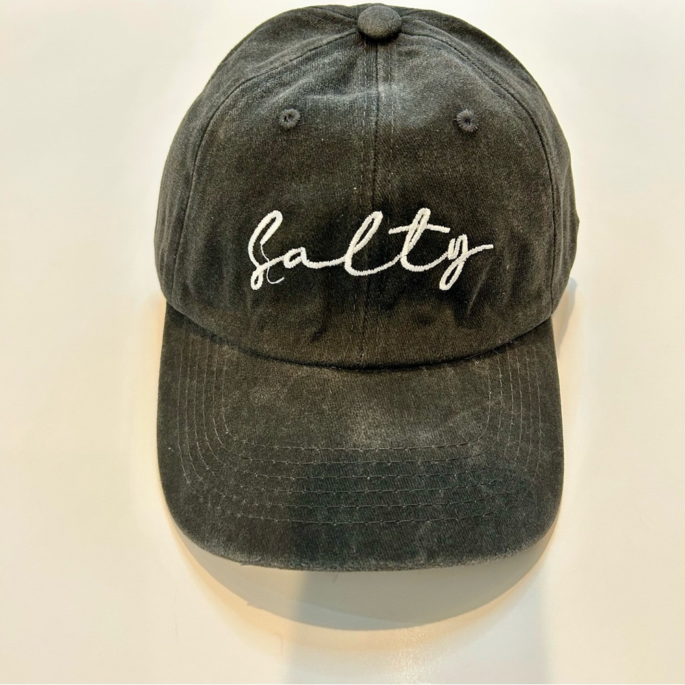 Salty Embroidered Vintage Washed Cotton Baseball Cap Hat Black White New - Picture 2 of 6